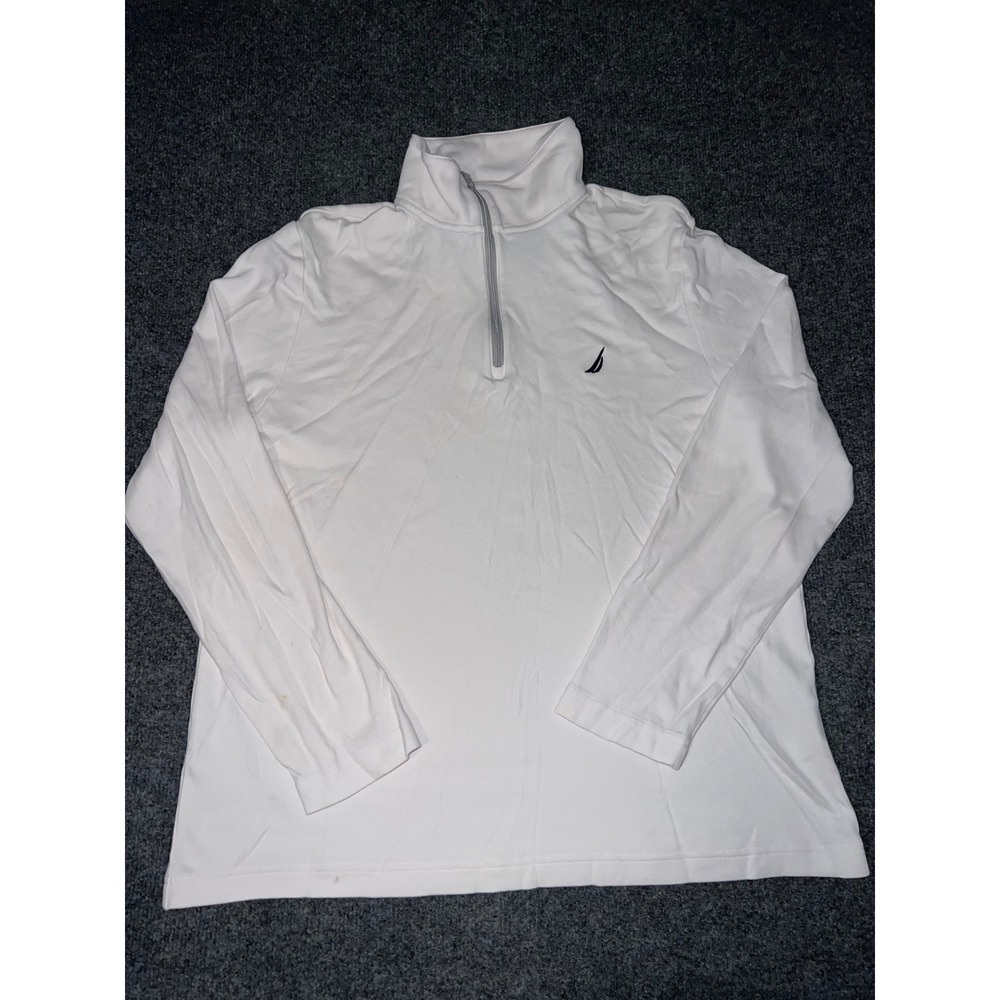 Nautica Mens White 100% Cotton Long Sleeve Quarter Zip Pullover Large K7438M